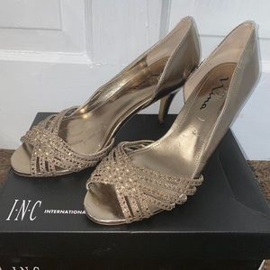 Gold metallic jewel kitten heels